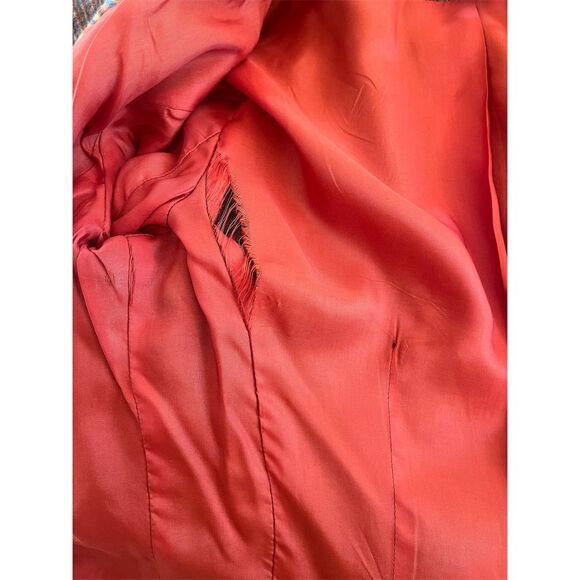 Worth Vintage 90s Plaid Tweed Blazer S Brown Fringed Shawl Collar - Picture 13 of 13